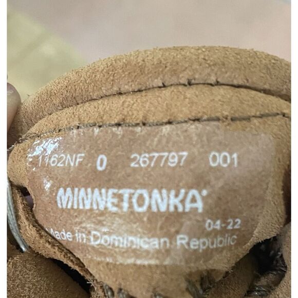 Minnetonka Baby Moccasins Size 0 Brown Suede Fringe Soft Sole Crib Shoes - Picture 5 of 6